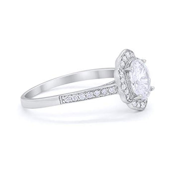 Art Deco Oval Wedding Ring Simulated Cubic Zirconia 925 Sterling Silver